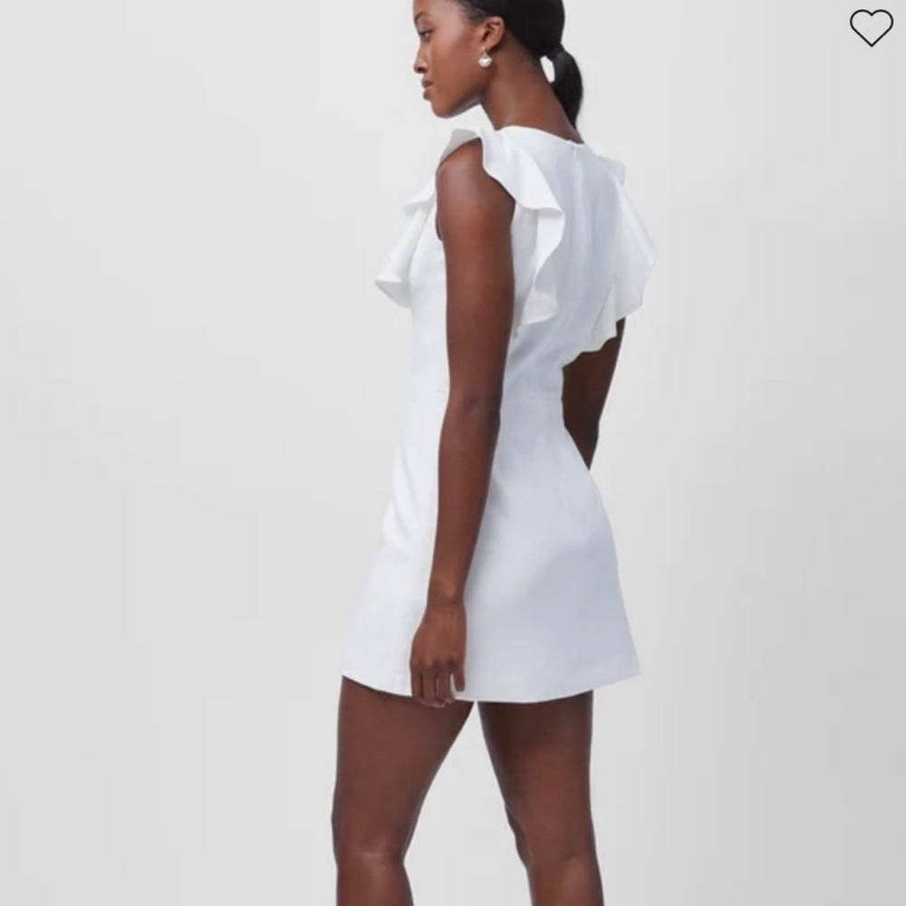 French Connection Whisper Ruffle Mini Dress white graduation dress vneck ruffles - Picture 4 of 16